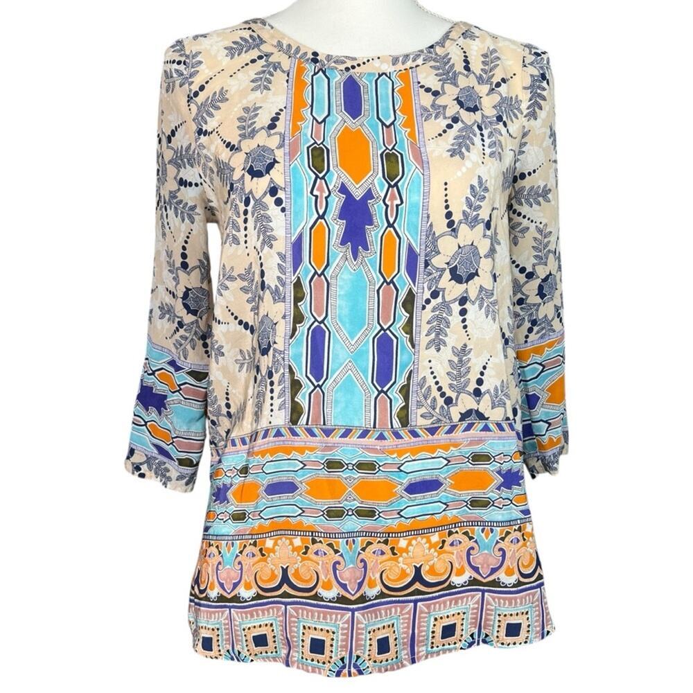 Maeve Anthropologie Abstract Print Silk Women’s Blouse Size 0